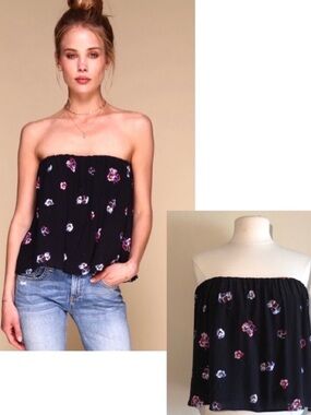 Merritt Charles Blossom Floral Tube Top in Black Flower